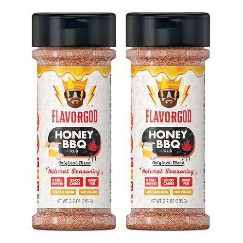 Image of Honey BBQ Rub Mix, 2 Bottles by Flavor God - Premium All Natural & Healthy Spice Blend for Grilling Chicken, Beef, Chili, Seafood, Vegetables, & Salad - Kosher, Gluten-Free, Dairy-Free Steak Rub