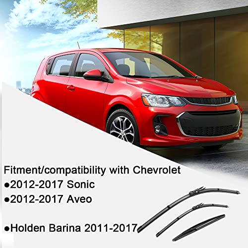 3 wipers Replacement for 2012-2017 Chevrolet Sonic/Aveo/2011-2017 Holden Barina, Windshield Wiper Blades Original Equipment Replacement - 26"/15"/11" (Set of 3) Pinch Tab