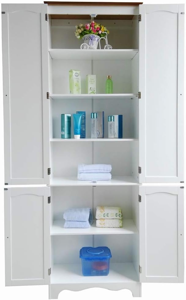 72.2" Tall Freestanding Storage Cabinet/Pantry Linen Cabinet, W:23.8" x D:11.8" x H: 72.2", White (HC-004)