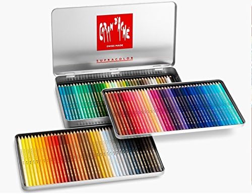 Caran Dache Set Of 18 Supracolor Soft Aquarelle Water Soluble Artist Quality Sketching Colour Pencils Metal Case Tin 3888_318