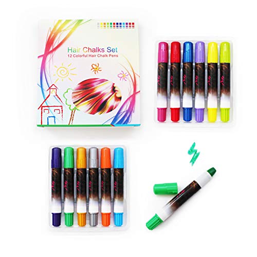 S & E TEACHER'S EDITION 12 Colors Hair Chalk Pens, Temporary Washable Hair Colors for Kids, Teens, and Adults(12 Color)