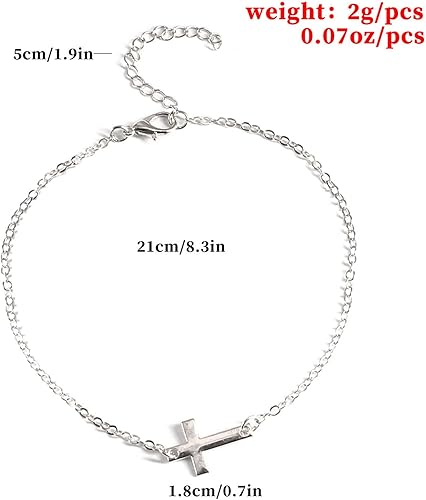 Miniatura 5 de YienDoo Tobillera bohemia con cruz plateada, cadena de tobillo con crucifijo de plata, colgante de cruz, cadena de pie, minimalista, para verano
