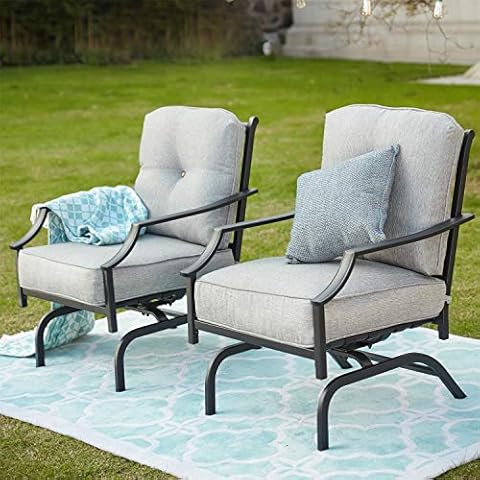 Patio Festival Rocking Patio Chairs Outdoor Metal Furniture Motion Spring Patio Chair Black Metal Dining Bistro Set with Padded Cushion for Porch Garden Balcony Cover