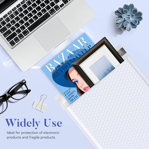 Image of Fuxury White Bubble Mailers 9.5x14.5 inch 25 Pack Large Opaque Padded Envelopes | 9.5x13.5 usable size,#4 self seal waterproof bubble envelopes,cushioned protection for books,shirts,documents,small business