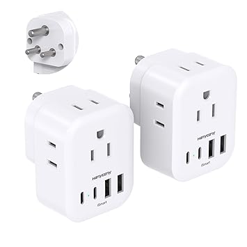 2 Pack US to India Plug Adapter, Type D Travel Plug Adapter with 4 Outlets 4 USB Charger (2 USB C Ports), India Power Adapter Converter for USA to India, Bangladesh, Maldives, Pakistan, Nepal, Sudan