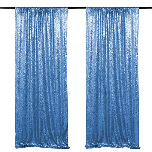 Sequin Backdrop Curtain Panel 2 Pieces 2FTx8FT Baby Blue Sequin Photography Backdrop Fabric for Party Decoration