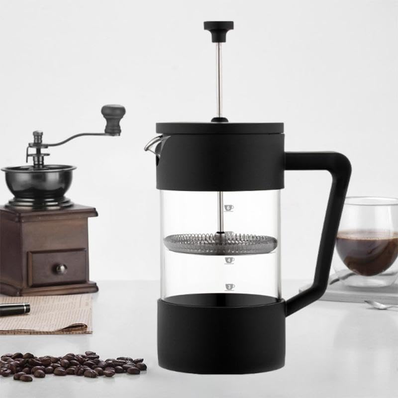 Image of 3D CREATIONS French Press Coffee And Tea maker Cold Brew Foam Maker 4 level filtration Heat Resistance Borosilicate Glass 600 ML. black