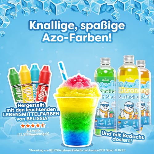 Belissia Slush Eis Sirup 4x250ml Konzentrat | Blaubeer, Cola, Waldmeister, Erdbeer | sehr ergiebig in knalligen Farben (1:5) | Glycerin frei – für Slush-Eis - Maschinen & Wassereis – Bild 7