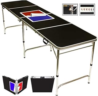 8' Folding Beer Pong Table with Bottle Opener, Ball Rack and 6 Pong Balls