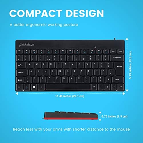 Perixx PERIBOARD-422 Wired USB-C Mini Keyboard, USB Type C Connector, UK QWERTY