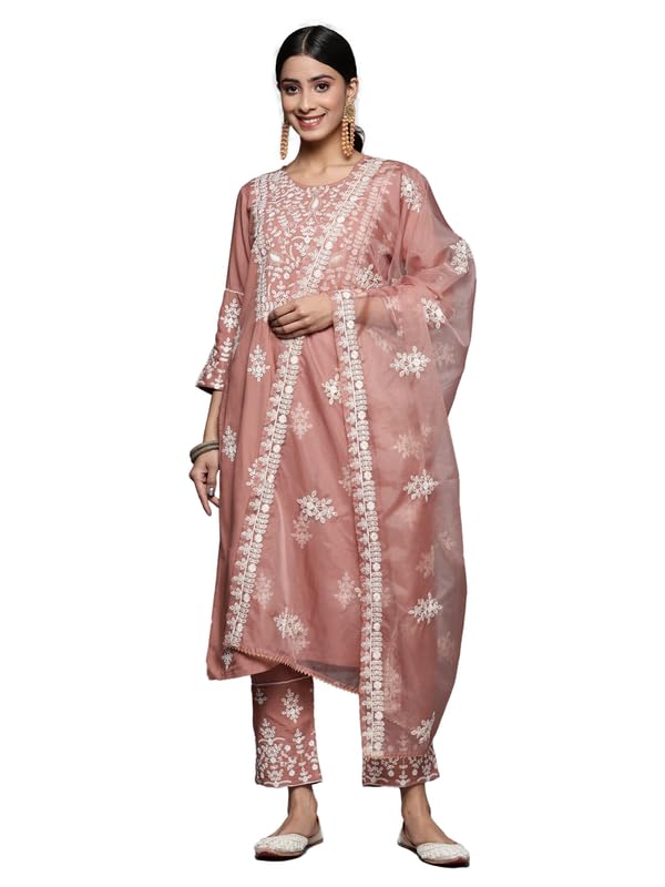 Varanga Women Mauve Embroidered Kurta Paired With Tonal Trouser And Dupatta  Elegant & Comfortable Ethnic Wear For Women, Perfect For Special Occasions