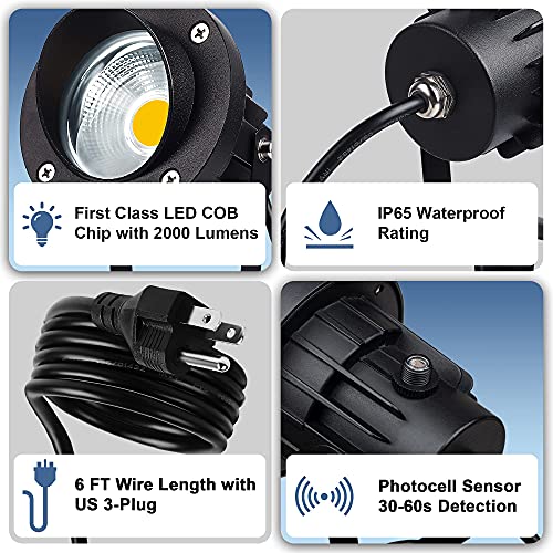 Sunvie Outdoor Led Spotlight With Dusk To Dawn Photocell Light Sensor 20W Landscape Lights 120V Ac 3000K Warm White Waterproof Landscape Spotlights For Yard Tree Flag Garden Decor 6 Ft Cord(2 Pack) #TOP4