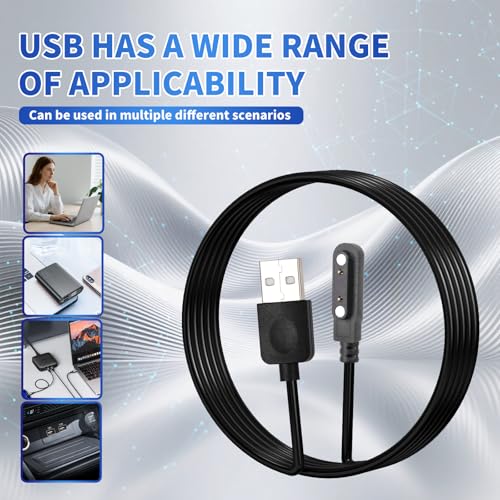 Image of Smart Watch Charger Cable, Magnetic SmartWatch Accessories Charger Cable 2 Pin Cord, Charger Contact pin spacing 7.62 mm for Smart Watch, Fitness Tracker