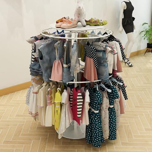 XCHSXYL Perchero Redondo Giratorio de Metal para Ropa Infantil con Estante de Almacenamiento, Perchero de pie para Colgar Ropa, Blanco, 70 x 140 cm