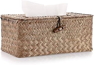 BSTKEY Household Rectangular Seagrass Facial Tissue Box Decorative Woven Paper Holder, Coffee