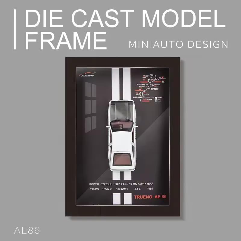 Image of WORSHIPER 3D Car Frame Wall Art Wooden Hanging Painting Frame with Removable Die-Cast Cars, Lights & Sounds Pull-Back Action & Opening Doors Collectible Display for Car Decoration (1:32 Trueno AE 86)