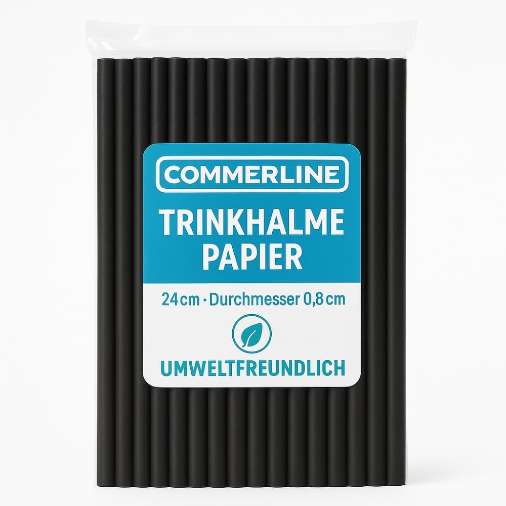 Commerline 3000 pajitas de papel de 8 mm de diámetro, 24 cm, pajitas negras para cócteles para fiestas, pajitas de papel para mezclas, batidos, pajitas de papel biodegradables