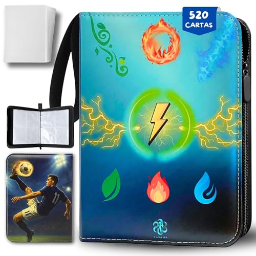 BASAMA ® Álbum cartas con cremallera, 65 hojas 520 tarjeteros + 50 Fundas transparentes individuales. Archivador cartas coleccionables de gran capacidad, ideal para juegos niños 10 a 12 años