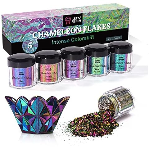 LET'S RESIN Chameleon Flakes, 5 Color Intense Colorshift Pigments Powder for Resin Crafts/Tumblers, Chrome Powder Pigment for Nail Art/Paints/Soap Making Cover