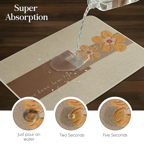 Image of Yellow Weaves 3 Pcs Jute Texture Non-Slip Bathmat, Water Absorbent Floor mat, Rugs, Door Mats for Bathroom, Living Room, Bedroom, Entrance, Outdoor, Kitchen, Office (Sunflower Beige)