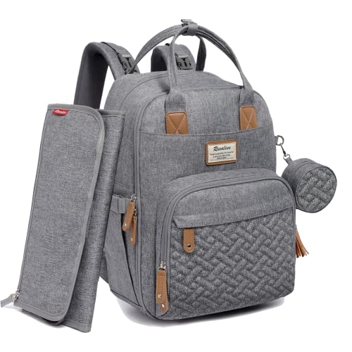 Image of RUVALINO Diaper Bag Backpack, Neutral All-in-One Baby Bags for Boy Girl, Multifunction Large Travel Backpack with Portable Changing Pad, Stroller Straps, Pacifier Case and Insulated Pockets, Gray