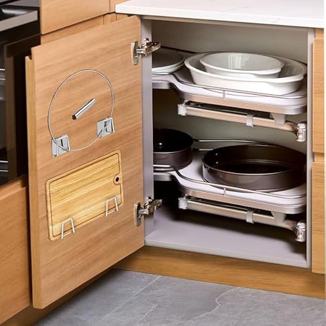 Under Cabinet Cutting Board Holder - 12 Pcs Pot Lid Organizer for Cabinet Cutting Board Holder Rack Storage Stainless Steel Under Shelf Counter Chopping Board Holder