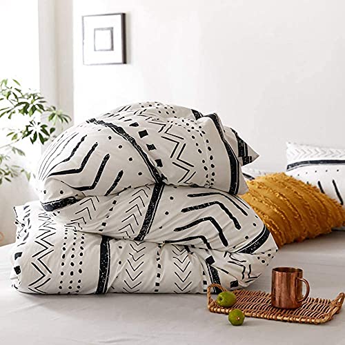 Houseri White And Black Striped Comforter Set King White Aztec Comforter Boho Bedding King Size Folkloric Bohemian Tribal Bedding Striped Chevron Geometric Comforter Sets King #TOP3