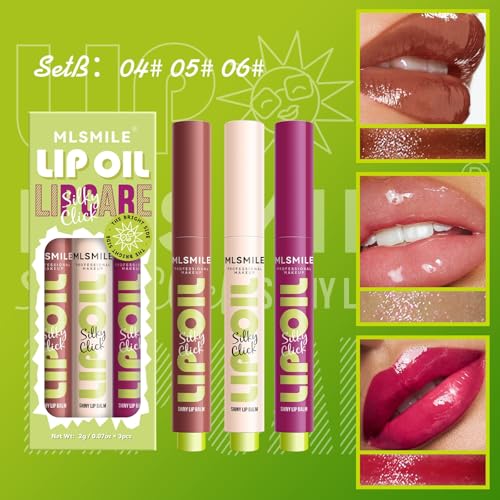3Pcs Plumping Lip Oil Set,Fat Lip Oil,Press Lipstick Solid Moisturizing Lip Balm,Glitter Shine Tinted Lip Oil Set,Plumps Liquid Lipgloss Balm,High-Shine, Plumps,Long Lasting Non-Sticky Lipstick - Image 5