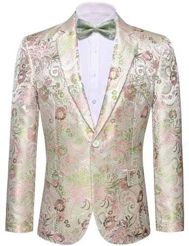 Image of Barry.Wang Mens Flowers Blazer Suit Jacket Floral Jacquard Notched Lapel Tuxedo Casual Sport Coat Disco Prom Wedding Party