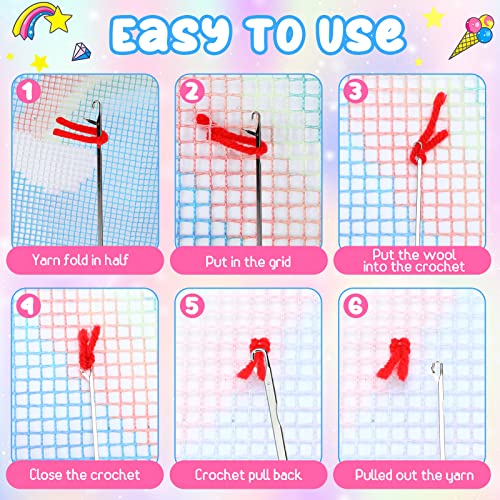 Amylove 2 Pack Unicorn Latch Hook Kits For Kids Rainbow Unicorn Craft Rug Sewing Set With Colorful Yarn Bundles Color-Coded Canvas Diy Bedroom Home Decoration Gift For Girls Beginners #TOP3