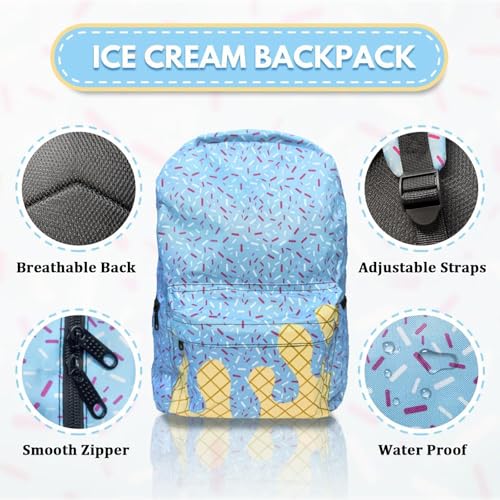 Ice Cream Backpack Kawaii Shoulder Bag with Side Pockets, Cute Lightweight Daypack Daily Use for Boys and Girls (White)2