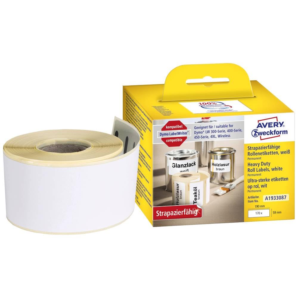 Avery Zweckform Rollo de etiquetas resistentes A1933087, 59 x 190 mm, 1 rollo/170 etiquetas, color blanco