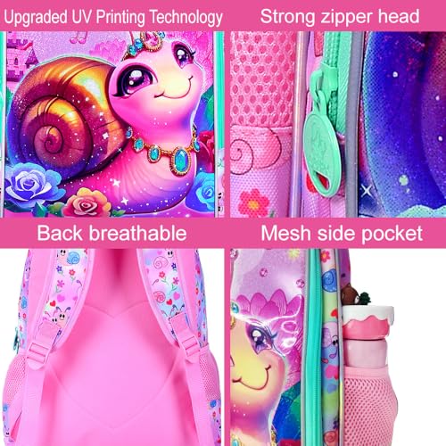 Image of 16 inch Backpack for Girls, 16 inch Kids Bookbag with Lunch Box，Snail School Backpacks for Elementary Preschool Kindergarten (Pink)
