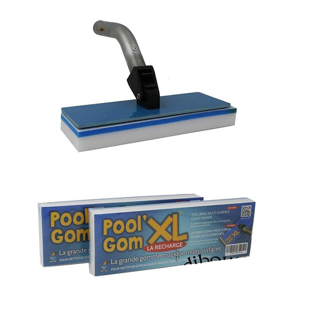jardiboutique - Tête de Balai Brosse Piscine Pool Gom XL Multi-Surfaces + 2 éponges - Désincruste Liner, escalier et Ligne d'eau Jusqu'au Fond du Bassin - Réf JB-00416
