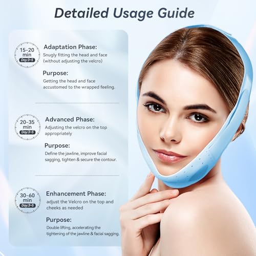 V-Line Face Lifting Mask, Double Chin Reducer Chin Support Strap Face Mask (Baby Blue)