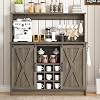 4ever2buy Farmhouse Coffee Bar Cabinet with Sliding Barn Doors 50 Inch Coffee Bar Hutch with 6 Hooks Gray Coffee Bar with 9 Mug Rack Hutch Cabinet with Storage for Living Room