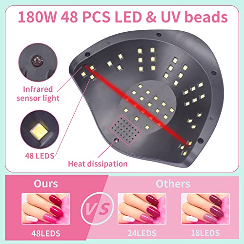Holdruby Uv Led Nail Lamp 180W Fast Nail Dryer For Gel Polish With 48 Lamp Beads 4 Times Uv Nail Light Large Space Curing Lamps For Home Salon(White) #TOP3