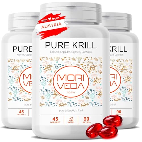Capsules d'huile de krill - 1000mg d'huile de krill PURE pendant 135 jours - avec astaxanthine oméga 3-6 EPA DHA phospholipides de choline - Moriveda 3x 90 capsules