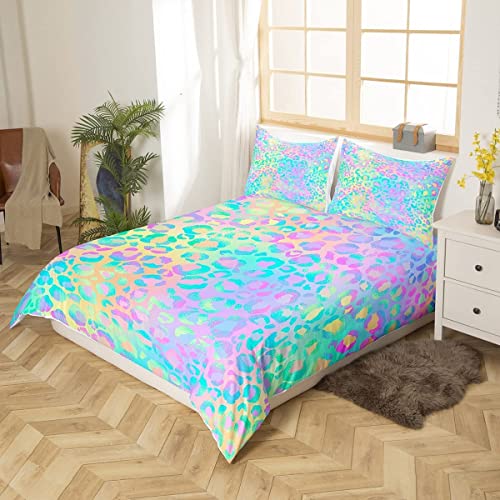 Girls Colorful Leopard Duvet Cover Safari Cheetah Bedding Set Modern Leopard Design Comforter Cover Boys Girls Kids Room Decor Bedspread Cover with 1 Pillowcases 2Pcs Bedding Single Boys - Image 2