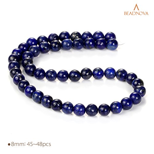 Image of BEADNOVA 8mm Blue Lapis Lazuli Gemstone Round Loose Beads for Jewelry Making (45-48pcs)