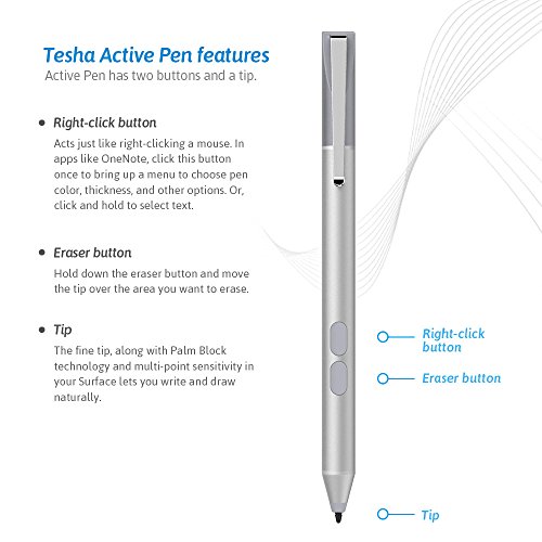 Digital Pen Active Stylus Compatible with Sur-face Pro 7, Pro 6, Pro 5, Pro 4, Pro 3, Sur-face Laptop 3 2 1, Sur-face Book 2, Book 1, Sur-face Go,1024 Level Pressure Sensitivity