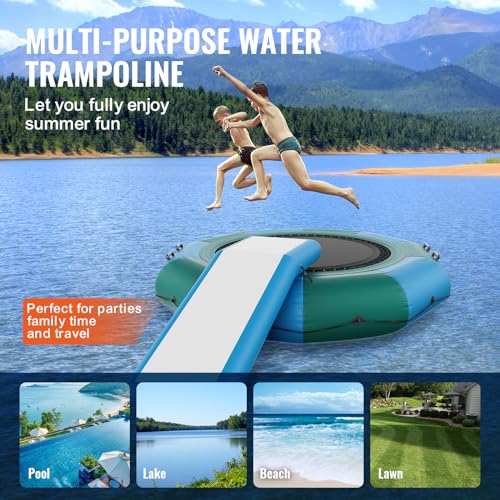 VEVOR Aufblasbarer Wassertrampolin mit Rutsche & Leiter, wasserdichte, Abriebfeste, Langlebige Wassertrampoline 3,05 m Großen Sprungfläche, Sprungplattform-Wasserpark Pool Trampolin, Spielzeuge