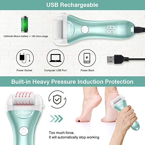 Elektrischer Hornhautentferner, etship Fußfeile Elektrisch Wiederaufladbarer, Fußpflege Pediküre Set, Abgestorbener Hautentferner für Füße, Foot File Electric mit 4 Rollen, 2 Geschwindigkeiten. - Image 7