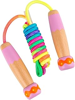 HUSHUI Corda de pular infantil, corda de pular ajustável arco-íris com cabo de madeira, corda de pular para crianças para meninos e meninas