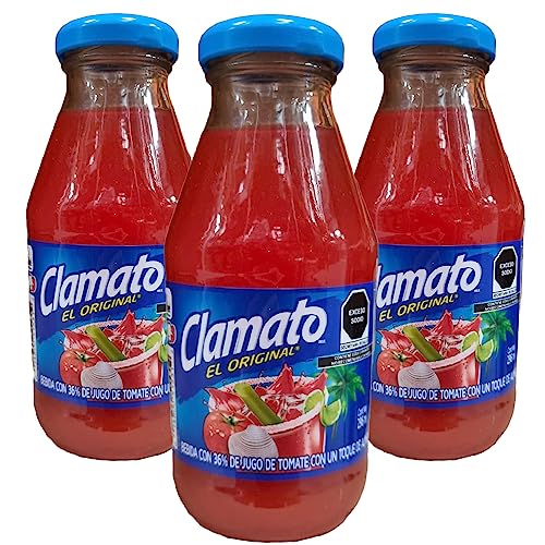 Clamato Bottle 296ml (Pack 3) / Mexican Tomato Juice Tomato Mixer Drink for Alcoholic Beverages Cocktails