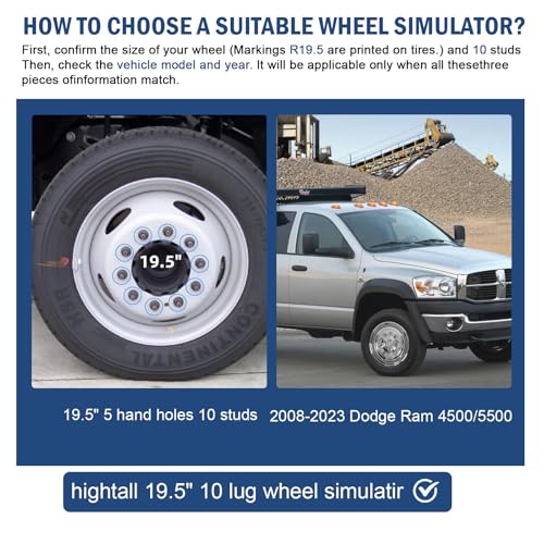 Image of hightall 19.5 Wheel Simulators, 19.5 inch 10 Lug Stainless Steel Hubcaps,Polished Surface,2Pcs Front Wheel /2Pcs Rear Wheel,Bolts On Wheel Cover Set Compatible with 2008-2023 Dodge Ram 4500 /5500