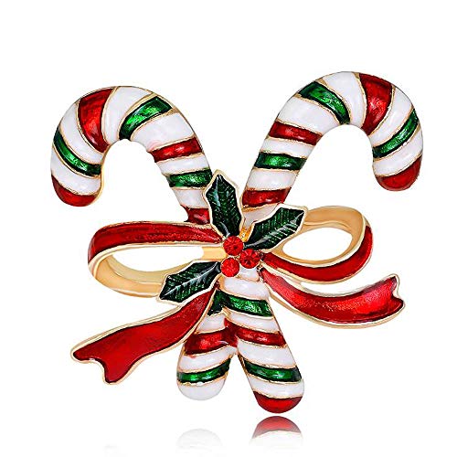 Preisvergleich Produktbild ANLW Mehrfarbige Strass Kristall Weihnachtsbrosche Doppel Krücken Ansteckblume Für Weihnachtsdekorationen Ornamente Geschenke Urlaub Weihnachten