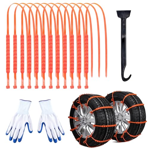 JINGKE 12 Pcs Reusable Snow Chains，Universal Emergency Adjustable Anti-skid Tire Chains Fit for Universal Winter Car Truck SUV Pickup Trucks Car