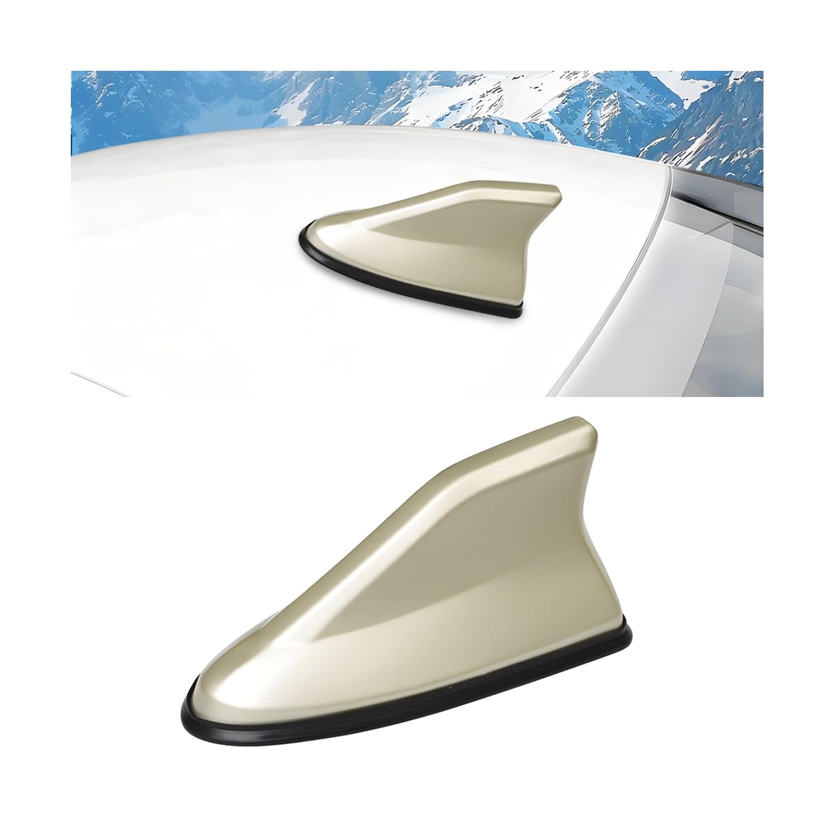Car Shark Fin Antenna Cover, Vehicle Top Roof Aerials AM FM Radio Signal Base with Adhesive Tape, Automotive Shark Antenna Replacement Accessories, Universal for Truck Motorcycle RV (Golden)