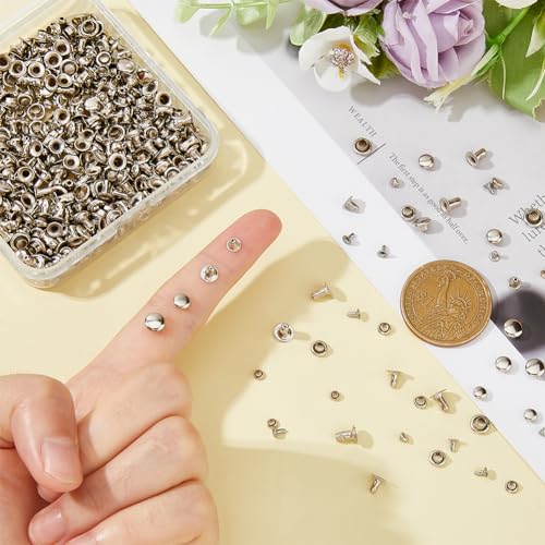 SUPERFINDINGS 400 works 4 Sizes Leather Rivets 3/4/5/6mm Double Cap Rivets Tubular Metal Studs Bags Shoes Belts Decoration Collision Rivets for DIY Leather Craft Repairs Decoration - Image 3